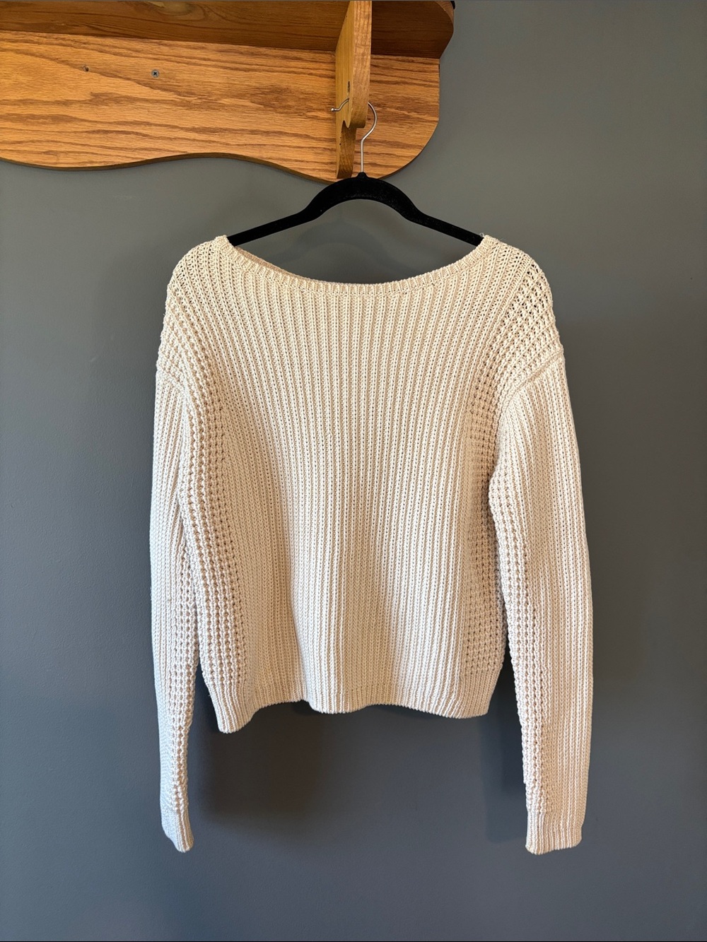Vince Camuto Cream Ribbed Crewneck Sweater